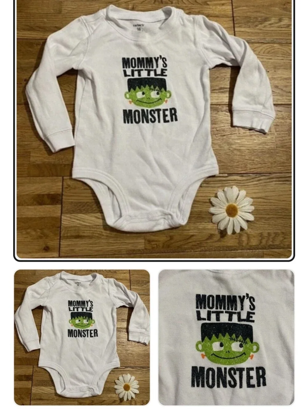 Carter's Cotton Baby Onesie White Long-Sleeve 'Mommy's Little Monster' One-Piece